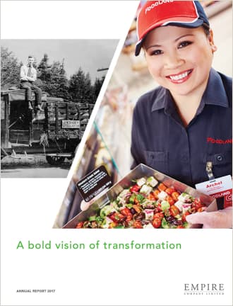 Text Reading 'A bold vision of transformation' along with a picture of a woman holding a tray full of veggies.