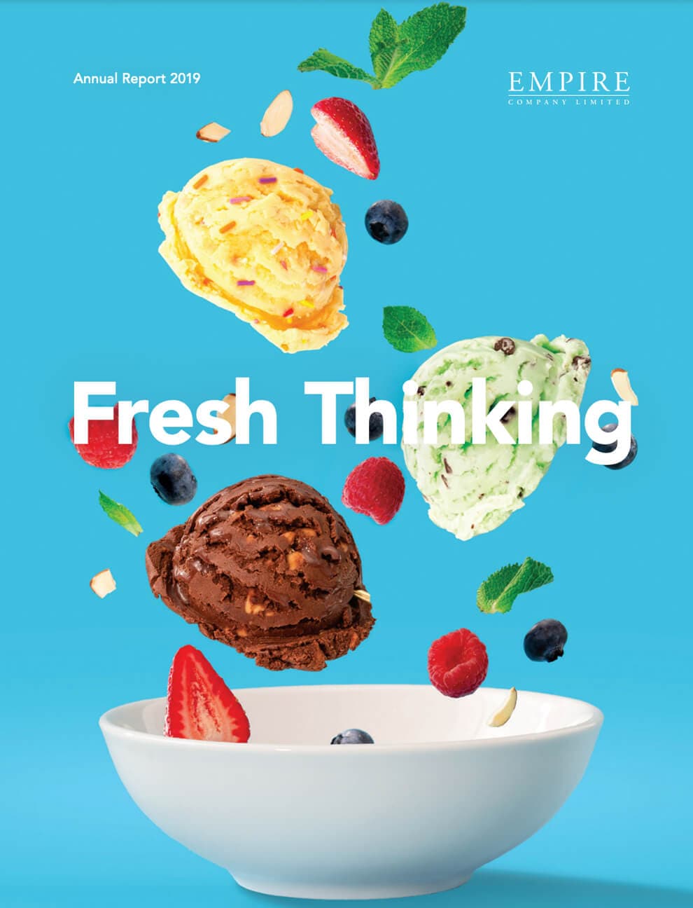 Text Reading 'Fresh Thinking' along with an image of a bowl full of ice cream.