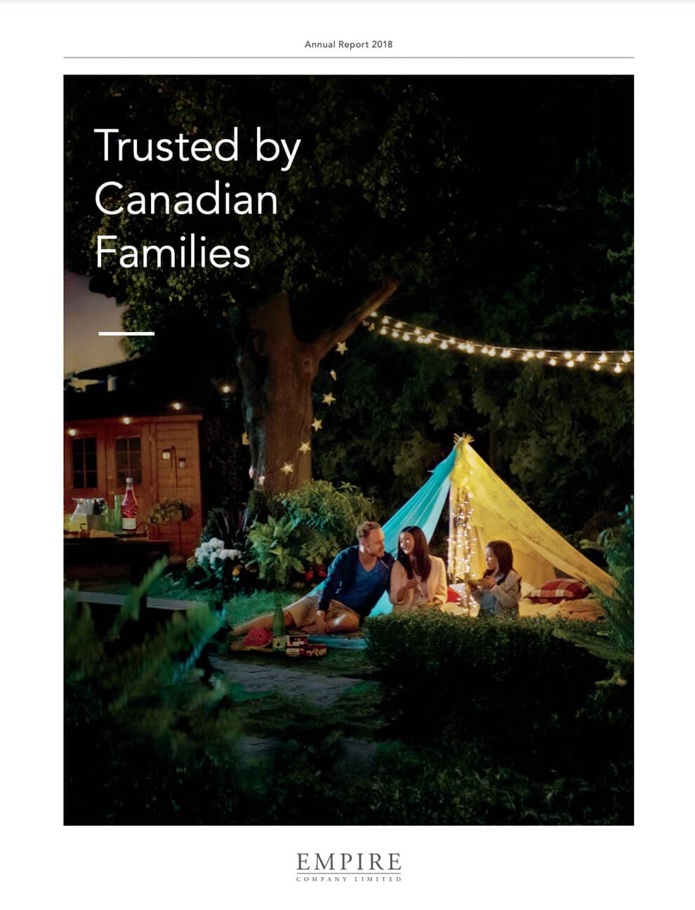 Text Reading 'Trusted by Canadian Families' along with an image of a family in a tent house.